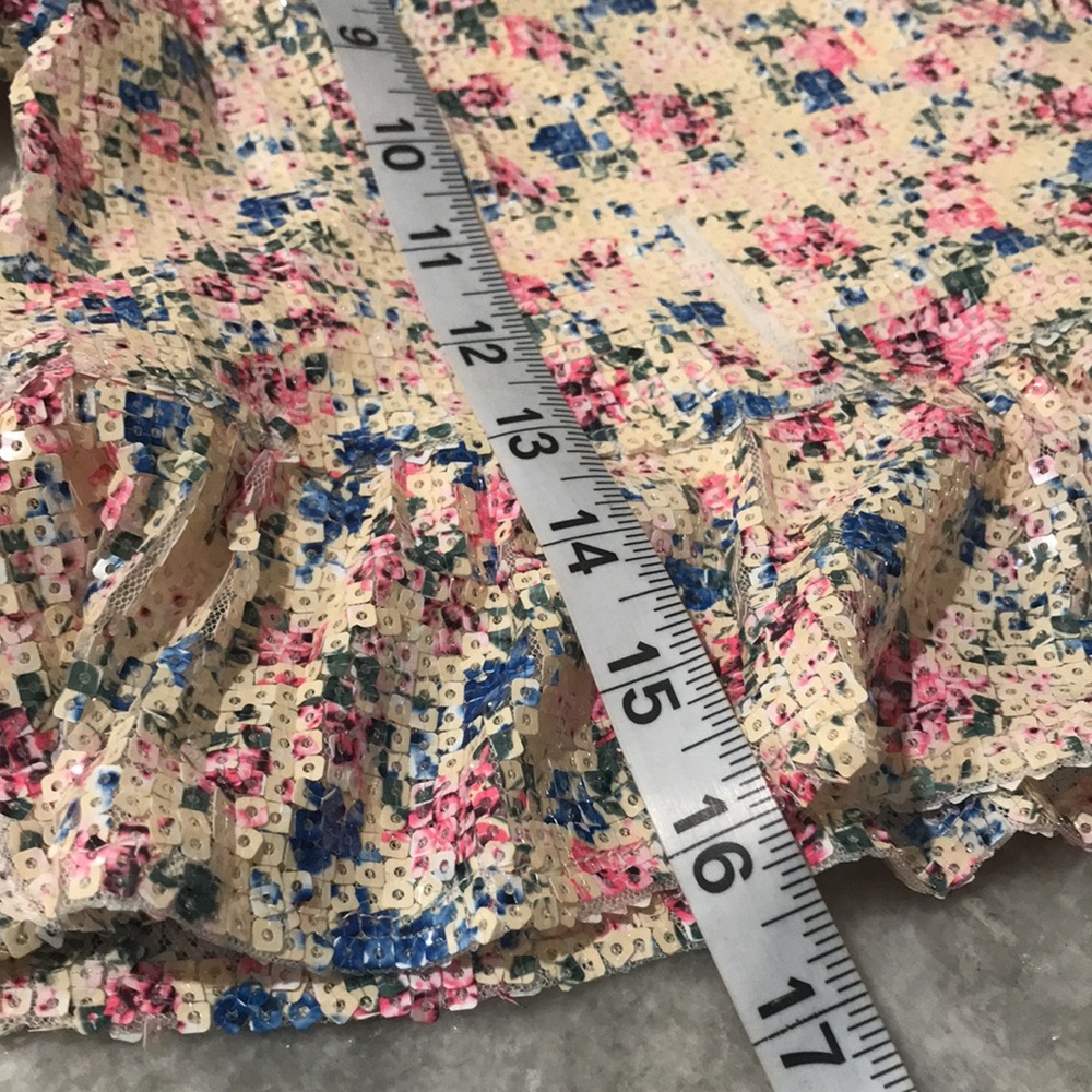 Zara Sequin Cropped Top Womens Small Cottagecore Barbiecore Ruffled Floral Boho - Picture 11 of 13